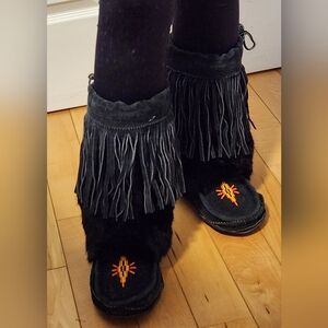 Hand-made leather and rabbit fur mukluks. (Circa early 90s)